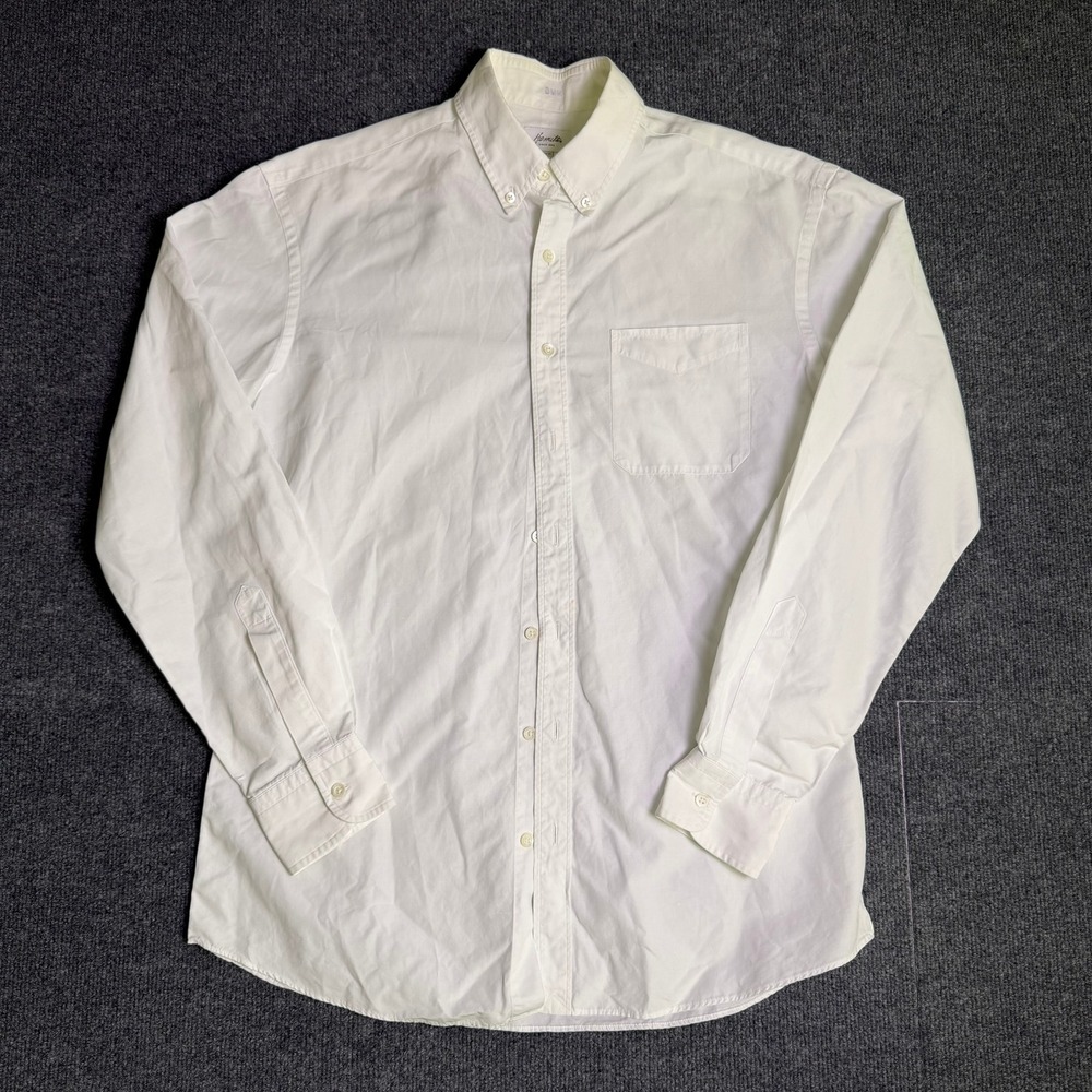 Hamilton Since 1883 Mens White Cotton Button Down Shirt Long Sleeve